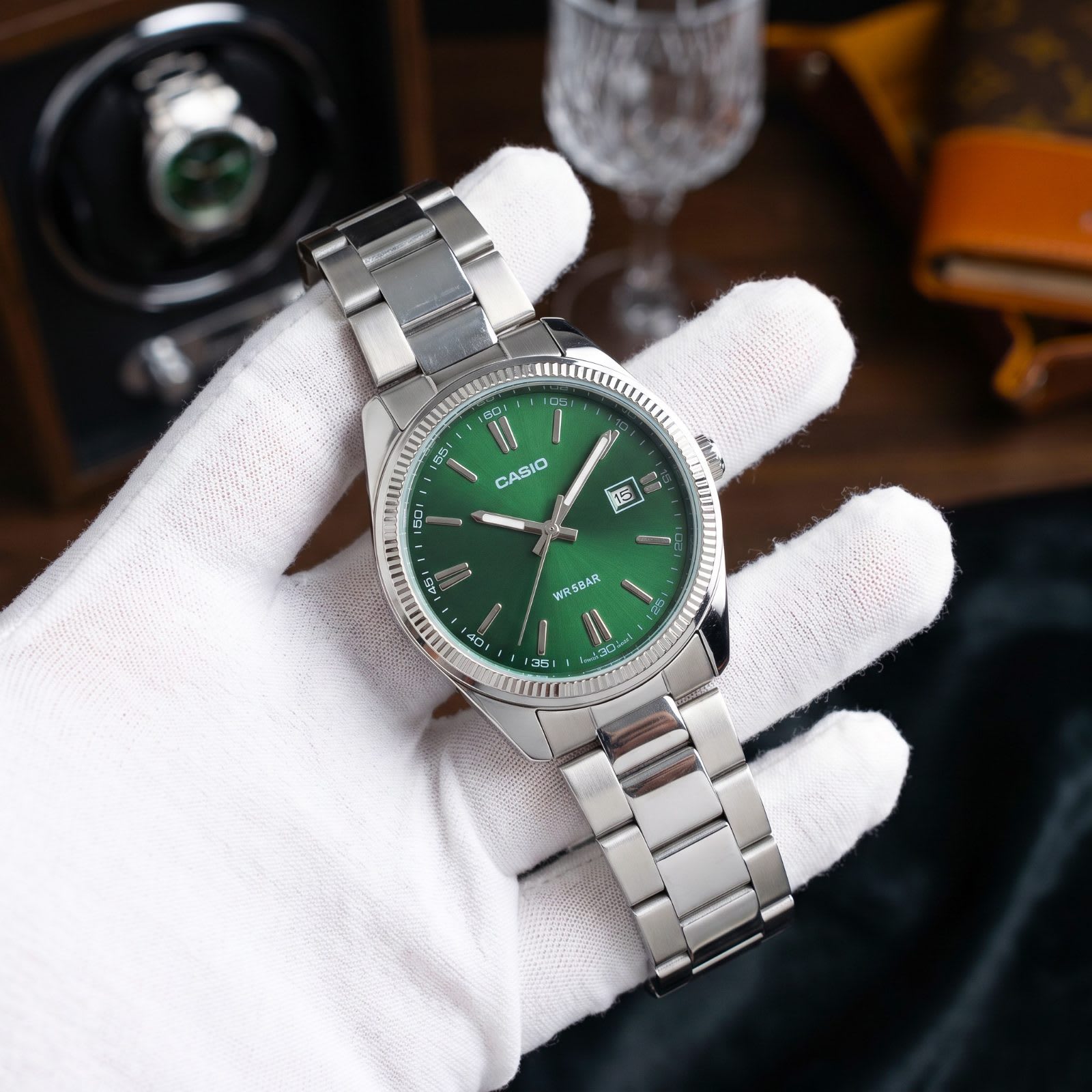 Casio MTP-1302 Green Dial Stainless Steel Watch - view 1