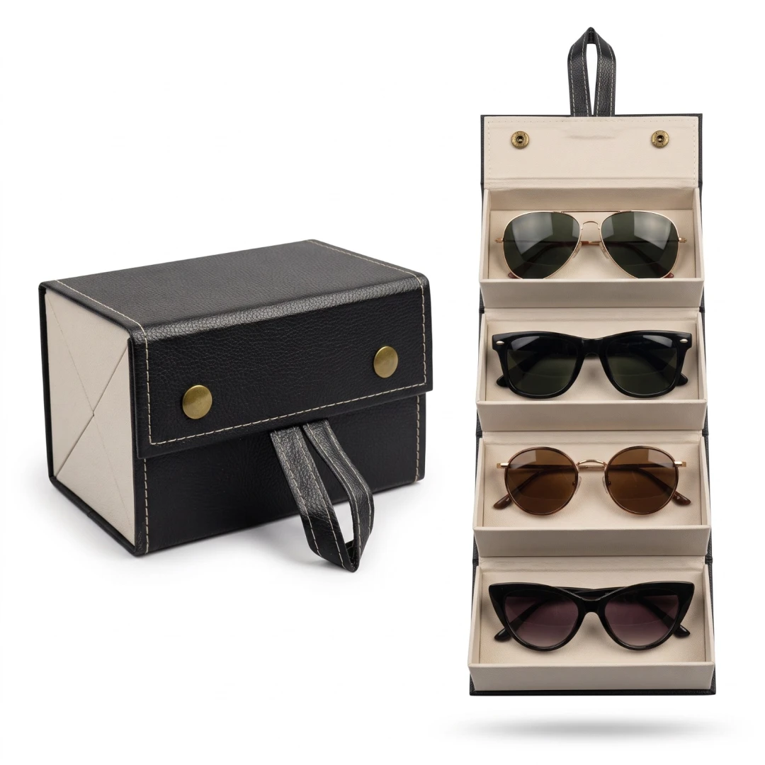 Black 4-Slot Sunglasses Organizer Case