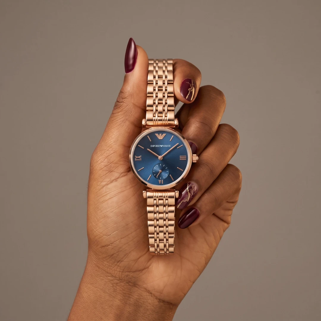 Emporio Armani Rose Gold-Tone Blue Dial Watch