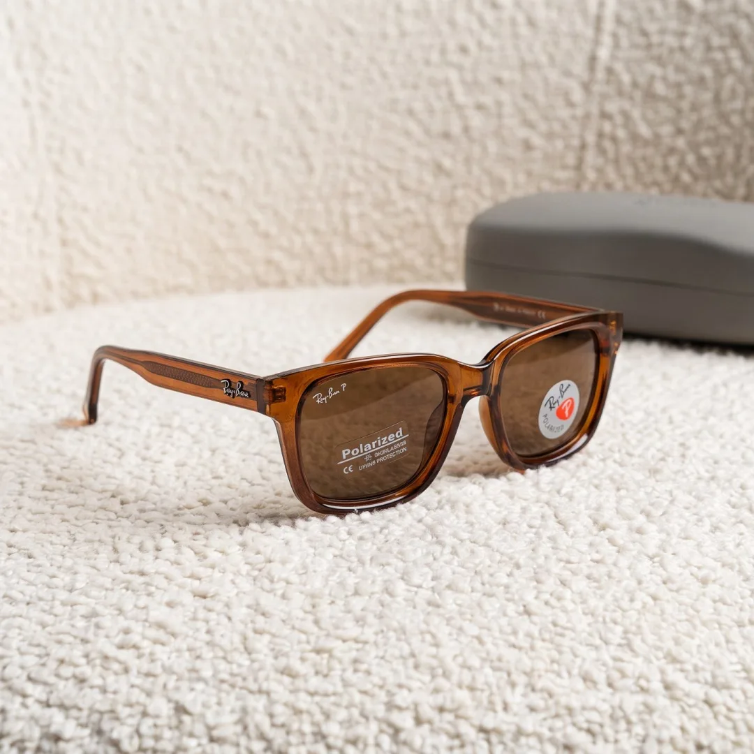 Ray-Ban Polarized Square Sunglasses – Transparent Brown